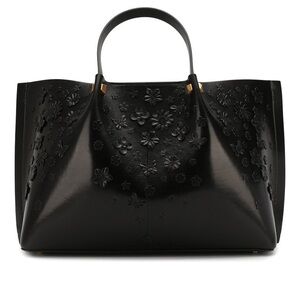 Valentino Floral Appliqué Leather Double Top Handle Bag